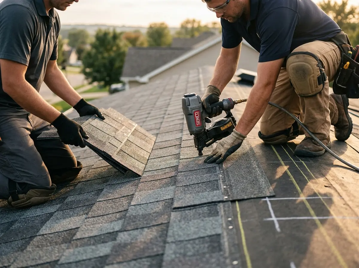 Professional roofer working on a residential roof in Maple Shade